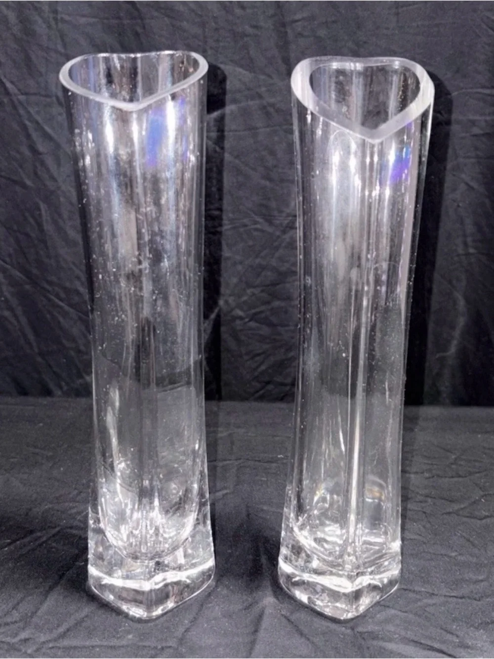8.5” Clear Glass Heart Shaped Vases Set of 2 Wedding Decor